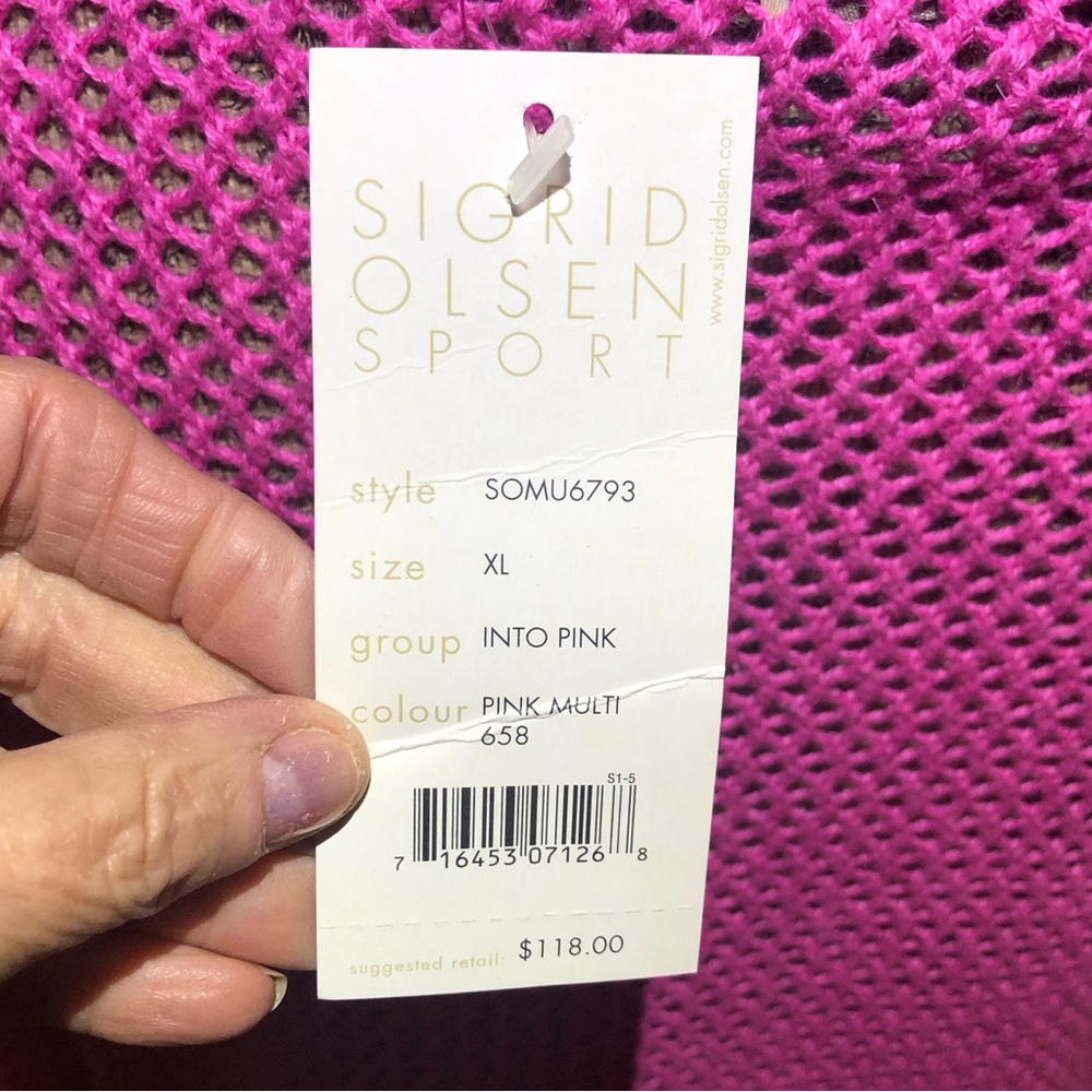 NWT Sigrid Olsen Boxy Pink and White Long Sleeve Sweater - Picture 6 of 9